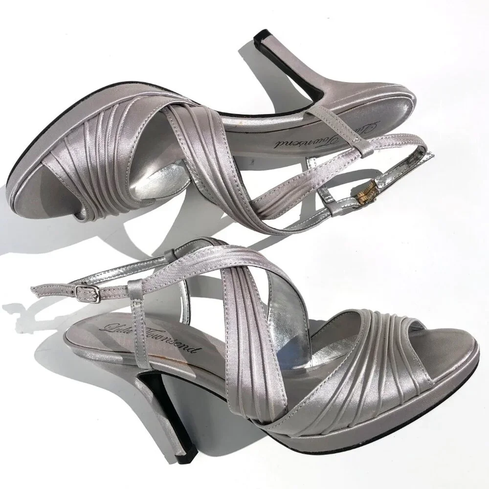 Lulu Townsend Romeo heels women size 6.5 strappy silver party evening wedding
